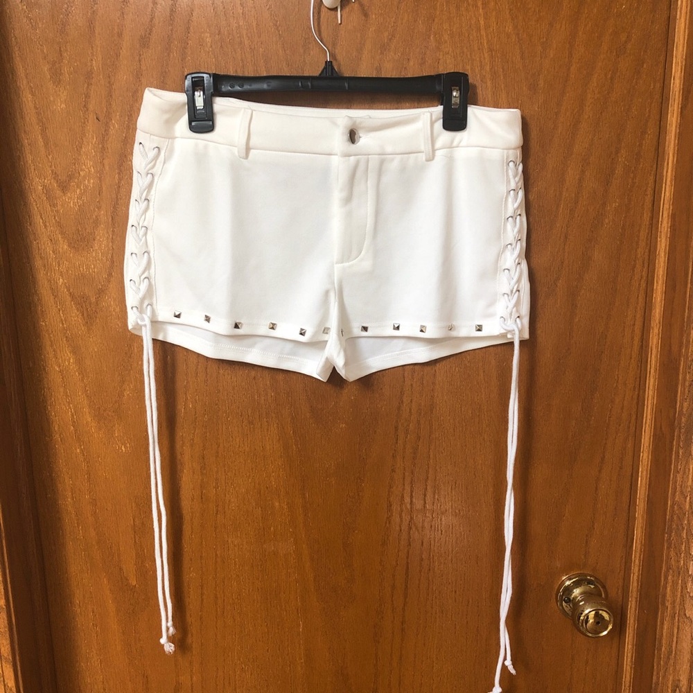 White studded short shorts